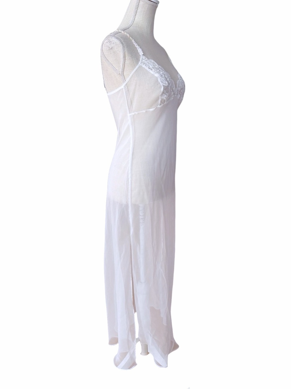 Vintage Fredericks of Hollywood White Sheer Maxi Slip Dress Sequin Lace S/M NWOT - Picture 3 of 6